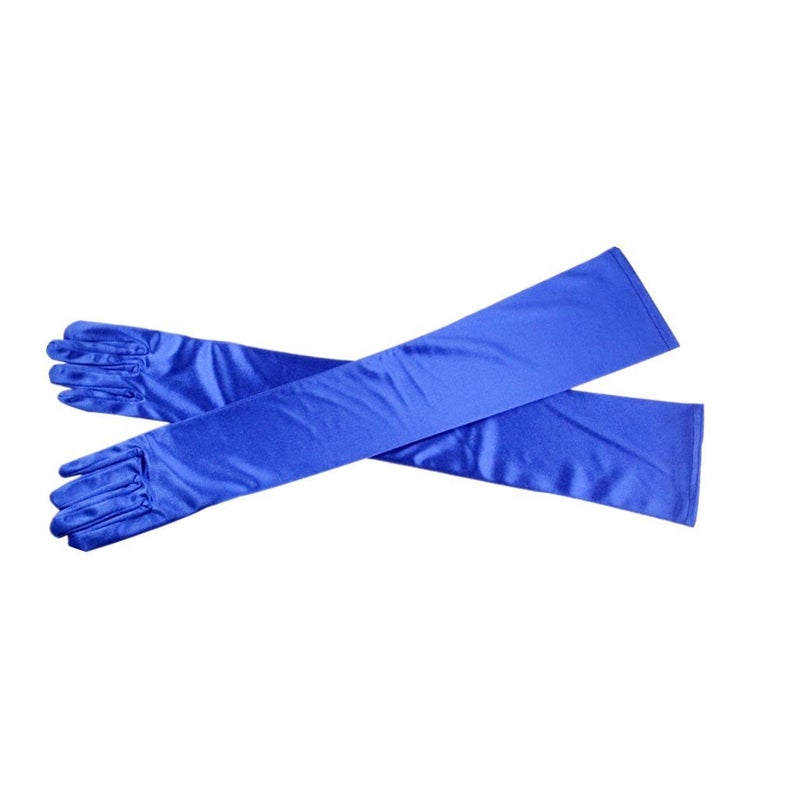 DreamHigh Women's Party Wedding 21" Long Satin Finger Gloves Blue - Image 2